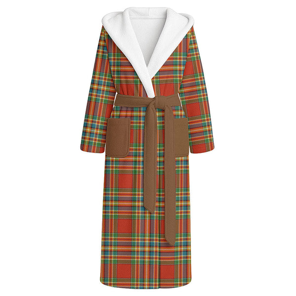 Chattan Ancient Clan Badge Tartan Flannel Hooded Bathrobe