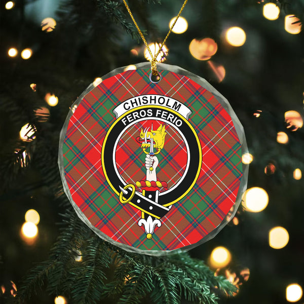 Chisholm Modern Clan Badge Tartan Glass Ornament