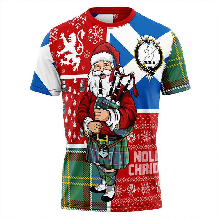 Colville District Clan Badge Tartan T-Shirt Scotland Christmas Santa