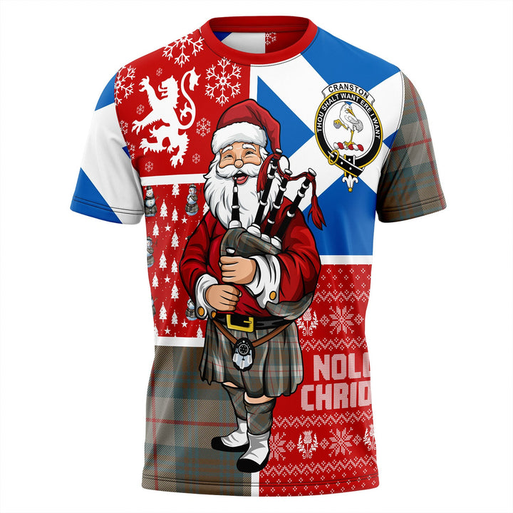 Cranston Weathered Clan Badge Tartan T-Shirt Scotland Christmas Santa