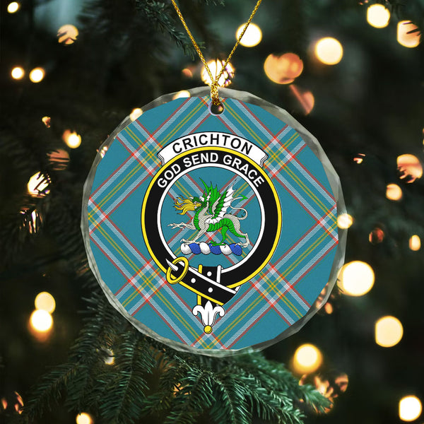 Crichton (Creighton) Ancient Clan Badge Tartan Glass Ornament