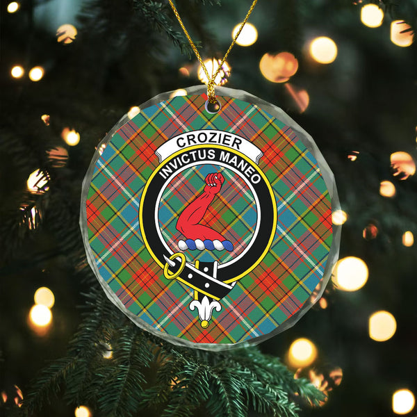 Crozier Ancient Clan Badge Tartan Glass Ornament