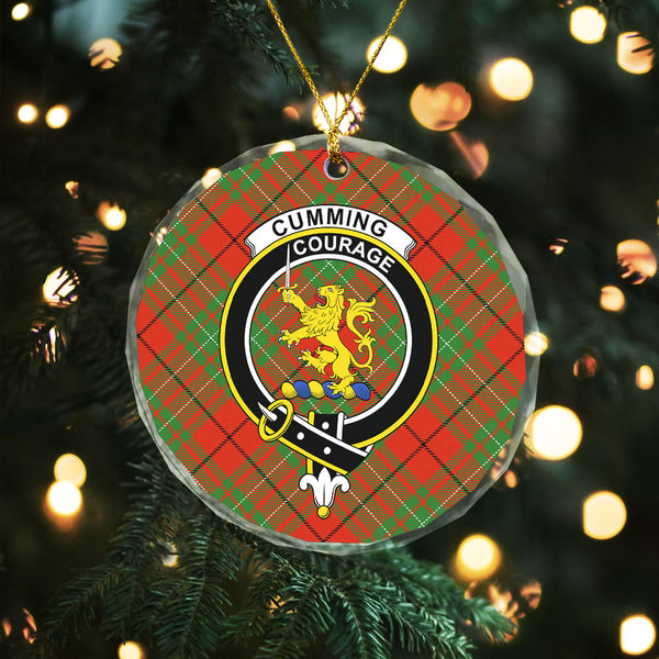 Cumming Ancient Clan Badge Tartan Glass Ornament