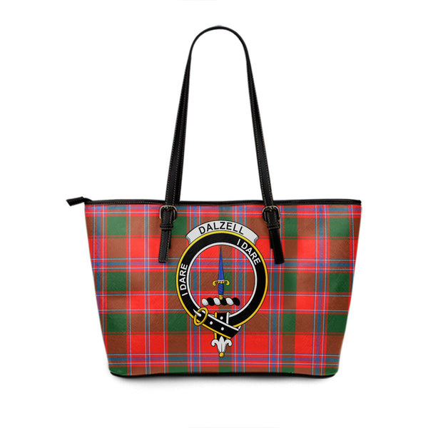 Dalzell Clan Badge Tartan Leather Tote Bag