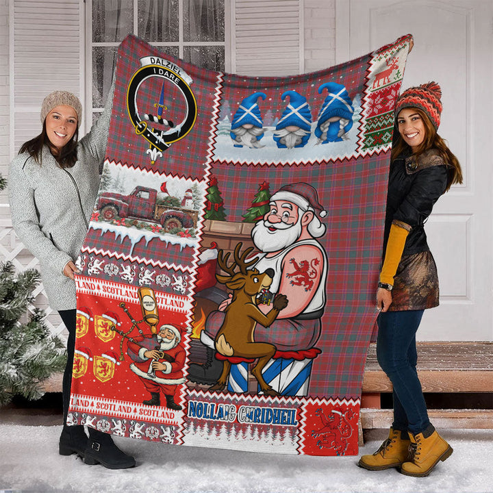 Dalziel Weathered Clan Badge Tartan Blanket Scotland Santa Tattoo Christmas Comic Patchwork Style