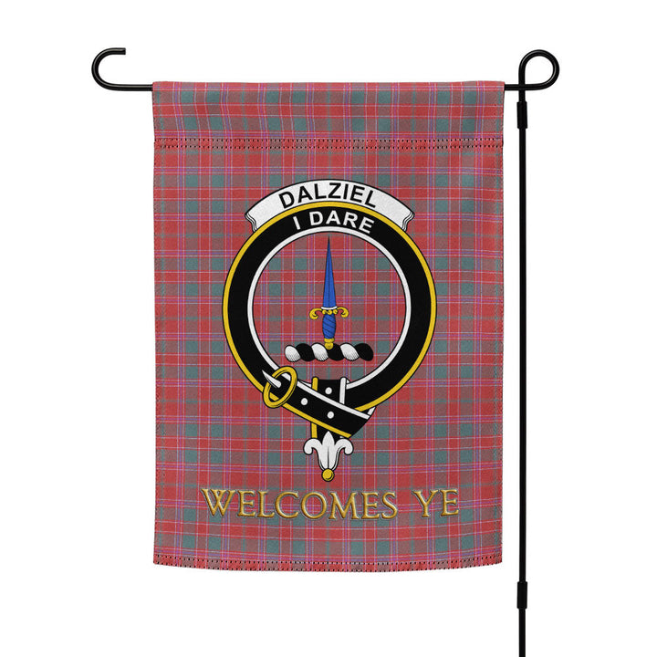 Dalziel Weathered Clan Badge Tartan Garden Flag