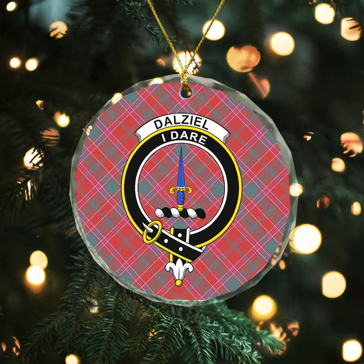 Dalziel Weathered Clan Badge Tartan Glass Ornament