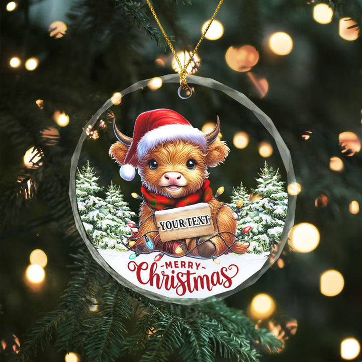 Darroch Clan Badge Tartan Glass Ornament Highland Cow Christmas Lights