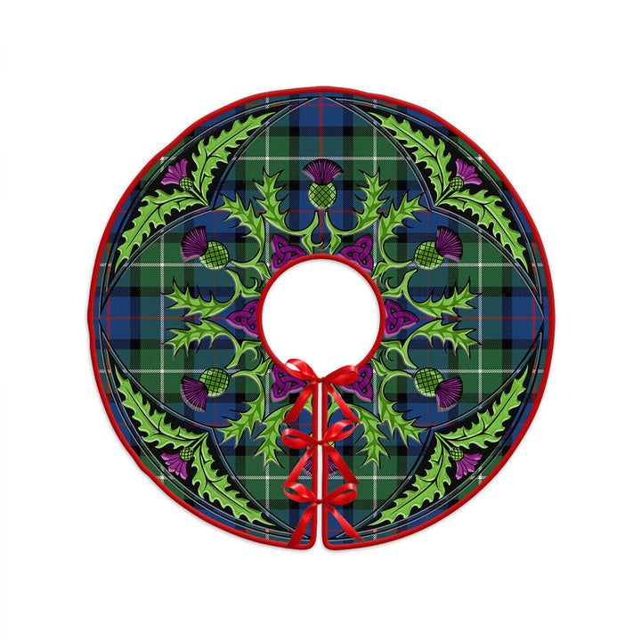 Davidson Modern Clan Badge Tartan Christmas Tree Skirt Scottish Thistle Design