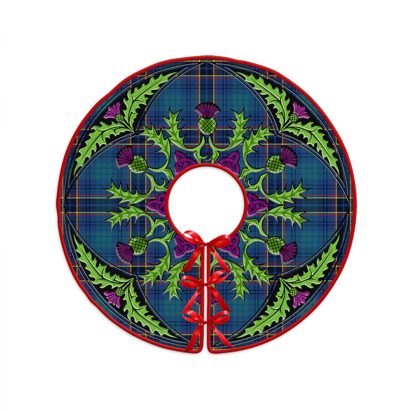 Dempster Modern Clan Badge Tartan Christmas Tree Skirt Scottish Thistle Design