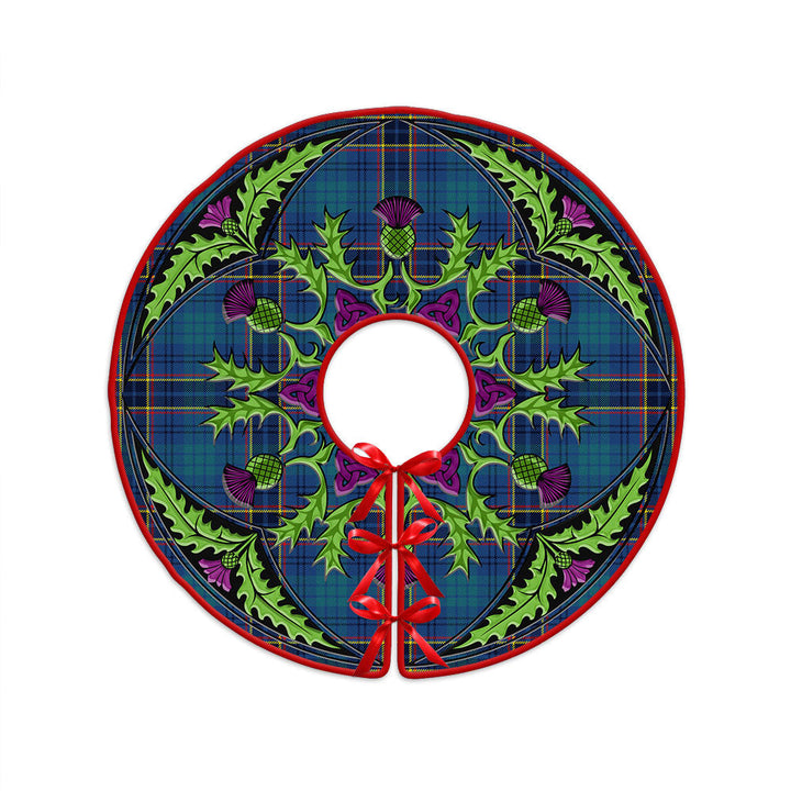 Dempster Modern Clan Badge Tartan Christmas Tree Skirt Scottish Thistle Design