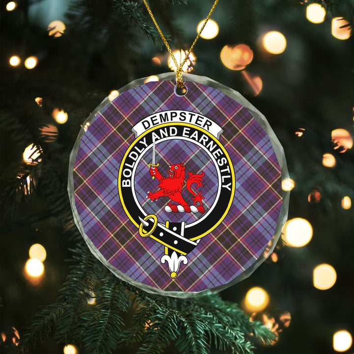 Dempster Weathered Clan Badge Tartan Glass Ornament