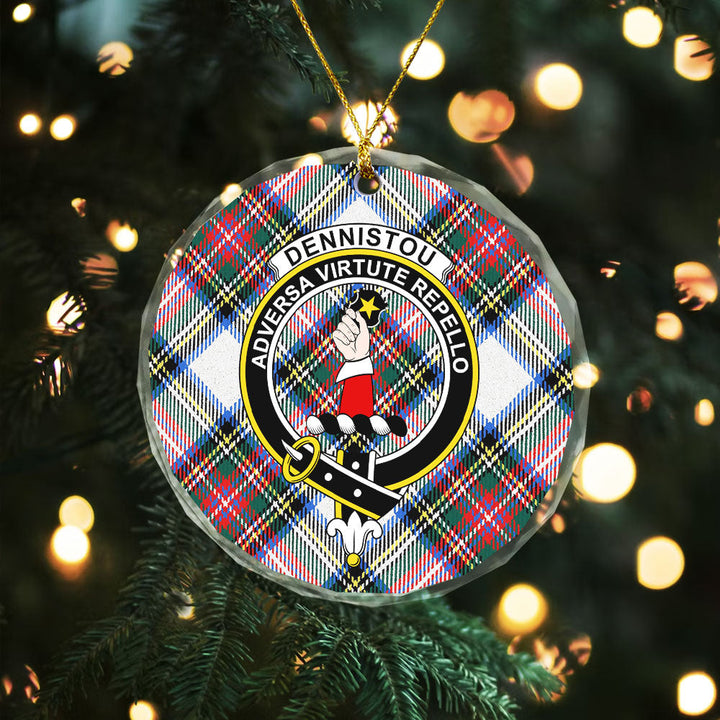 Dennistoun Clan Badge Tartan Glass Ornament