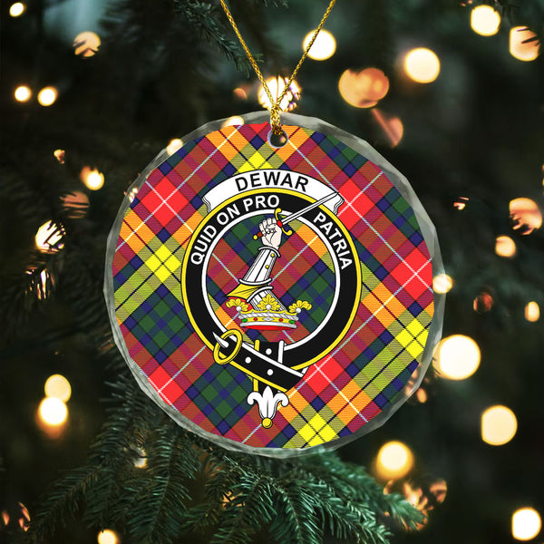 Dewar Clan Badge Tartan Glass Ornament