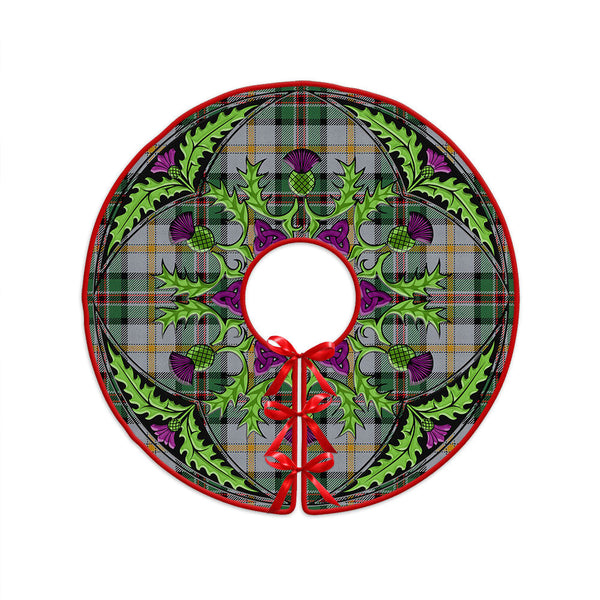 Dinwoodie Modern Clan Badge Tartan Christmas Tree Skirt Scottish Thistle Design