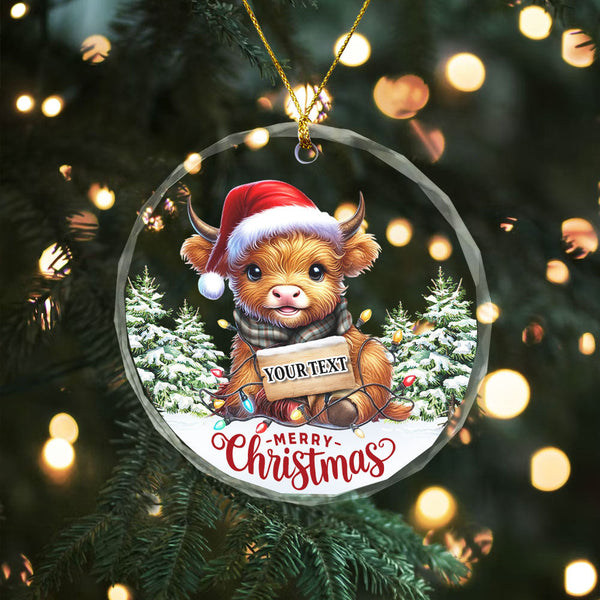 Dinwoodie Weathered Clan Badge Tartan Glass Ornament Highland Cow Christmas Lights