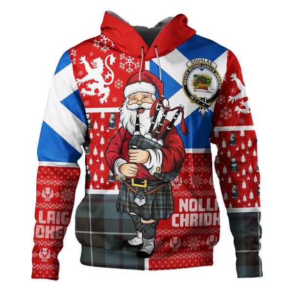 Douglas Weathered Clan Badge Tartan Hoodie Scotland Christmas Santa