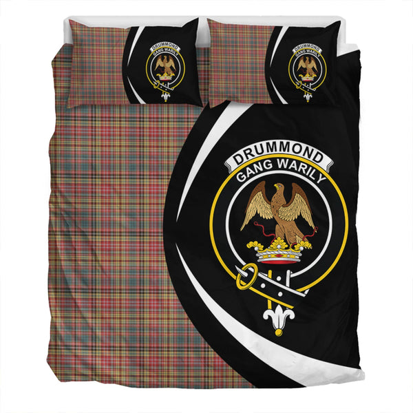 Drummond of Strathallan Weathered Clan Badge Tartan Bedding Set Circle Style