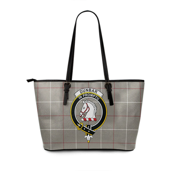 Dunbar of Pitgaveny Weathered Clan Badge Tartan Leather Tote Bag