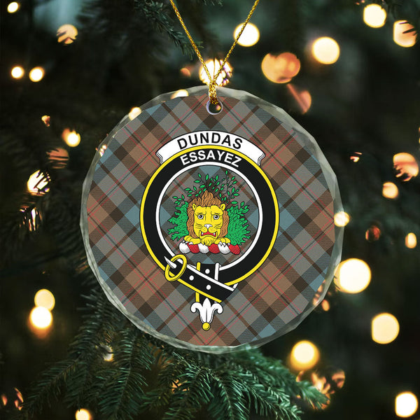 Dundas Weathered Clan Badge Tartan Glass Ornament