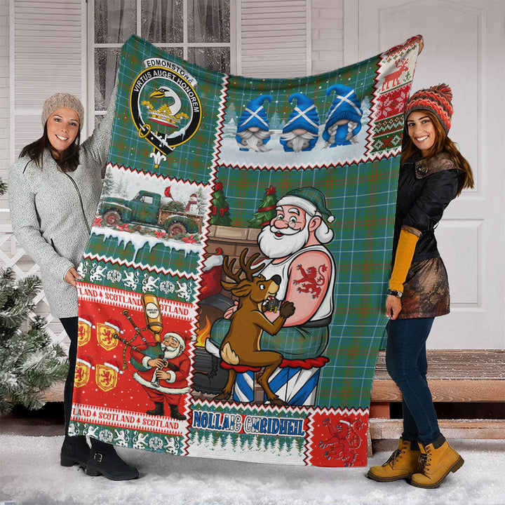 Edmonstone Ancient Clan Badge Tartan Blanket Scotland Santa Tattoo Christmas Comic Patchwork Style