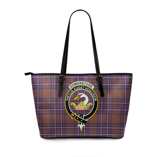 Edmonstone Weathered Clan Badge Tartan Leather Tote Bag