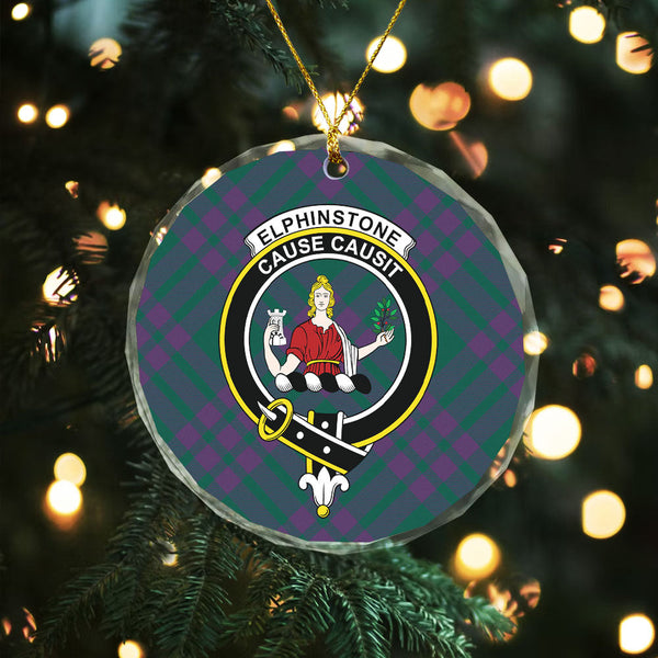 Elphinstone Modern Clan Badge Tartan Glass Ornament