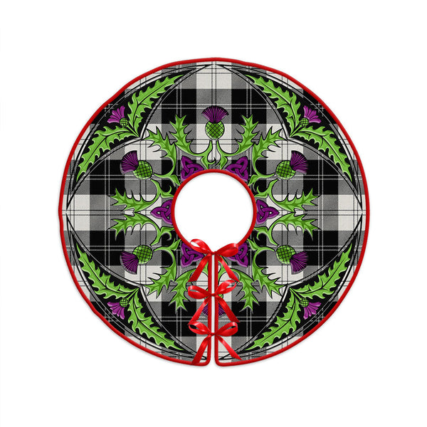 Erskine Black & White Clan Badge Tartan Christmas Tree Skirt Scottish Thistle Design
