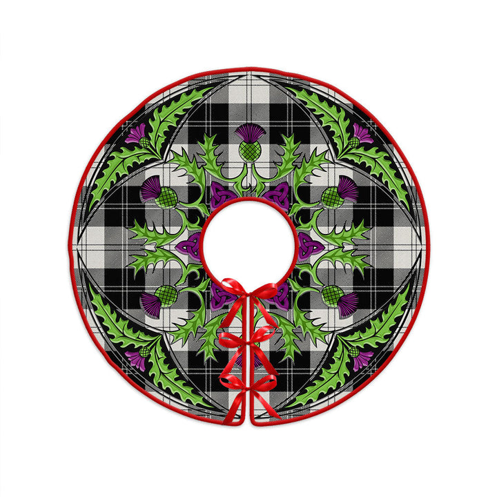 Erskine Black & White Clan Badge Tartan Christmas Tree Skirt Scottish Thistle Design