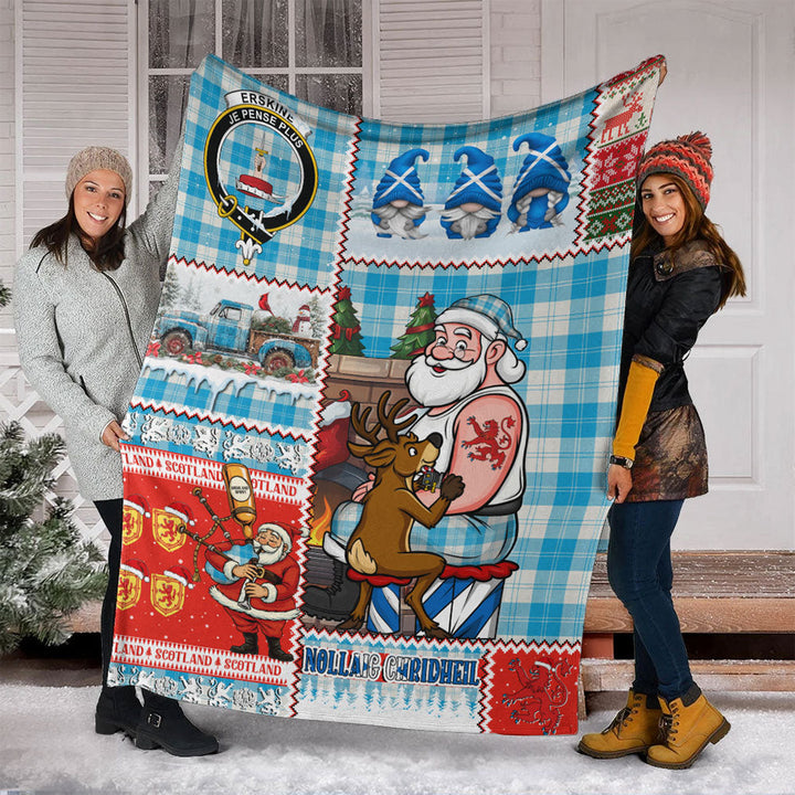 Erskine Blue Clan Badge Tartan Blanket Scotland Santa Tattoo Christmas Comic Patchwork Style