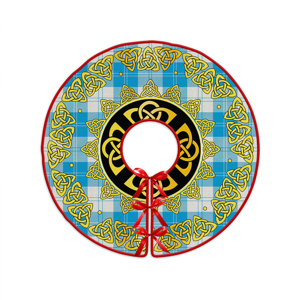 Erskine Blue Clan Badge Tartan Christmas Tree Skirt Golden Celtic Heritage