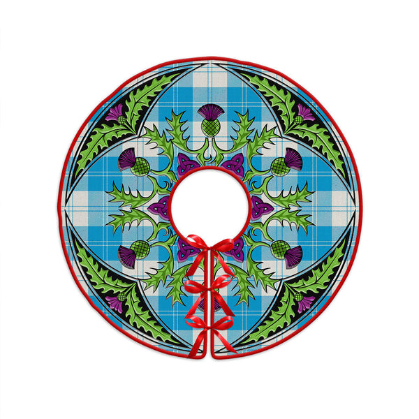 Erskine Blue Clan Badge Tartan Christmas Tree Skirt Scottish Thistle Design