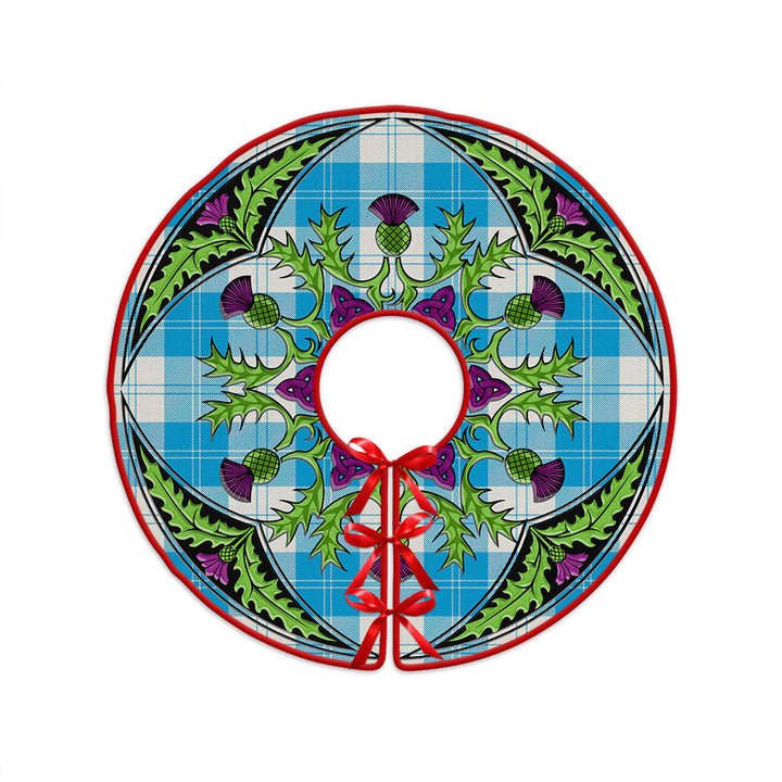 Erskine Blue Clan Badge Tartan Christmas Tree Skirt Scottish Thistle Design