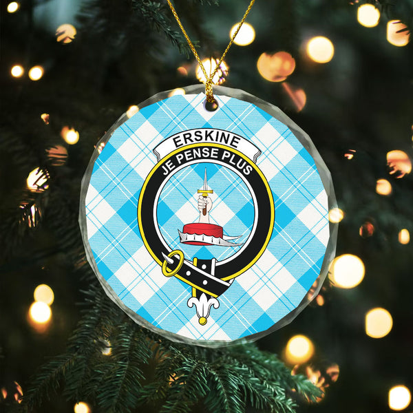Erskine Blue Clan Badge Tartan Glass Ornament