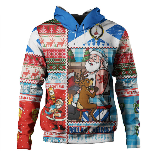 Erskine Blue Clan Badge Tartan Hoodie Scottish Santa Tattoo Christmas Comic Patchwork Style