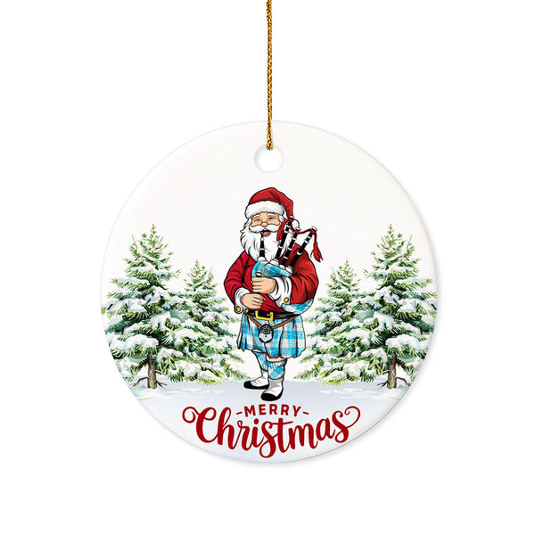Erskine Blue Tartan Ceramic Ornament Santa