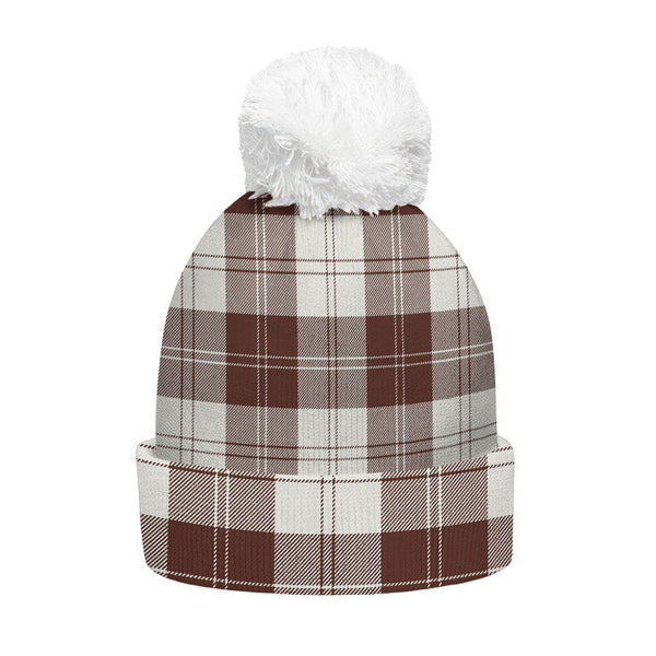 Erskine Burgundy Clan Badge Tartan Bobble Beanie Hat