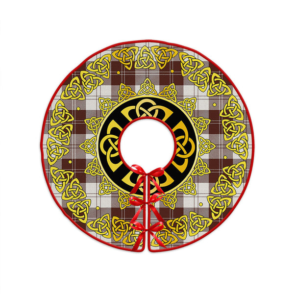Erskine Burgundy Clan Badge Tartan Christmas Tree Skirt Golden Celtic Heritage