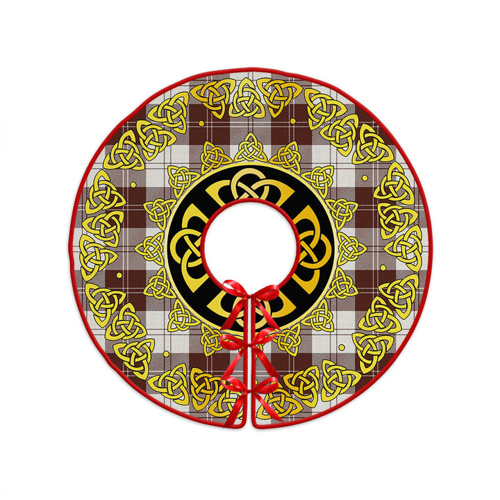 Erskine Burgundy Clan Badge Tartan Christmas Tree Skirt Golden Celtic Heritage