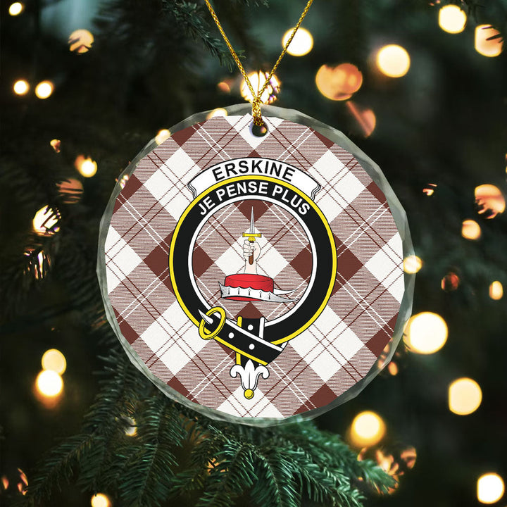 Erskine Burgundy Clan Badge Tartan Glass Ornament