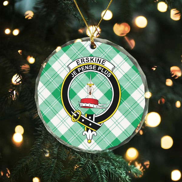 Erskine Green Clan Badge Tartan Glass Ornament