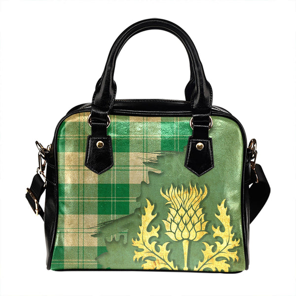 Erskine Green Tartan Shoulder Handbag Thistle Oldest Style