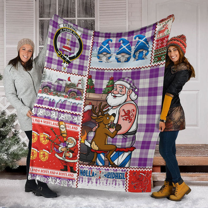 Erskine Purple Clan Badge Tartan Blanket Scotland Santa Tattoo Christmas Comic Patchwork Style