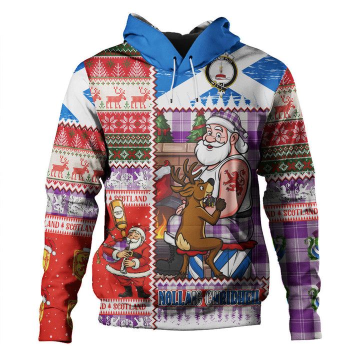Erskine Purple Clan Badge Tartan Hoodie Scottish Santa Tattoo Christmas Comic Patchwork Style