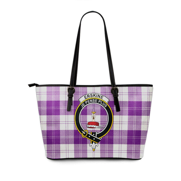 Erskine Purple Clan Badge Tartan Leather Tote Bag