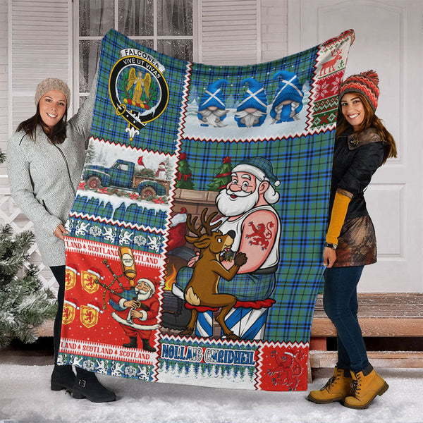 Falconer Clan Badge Tartan Blanket Scotland Santa Tattoo Christmas Comic Patchwork Style