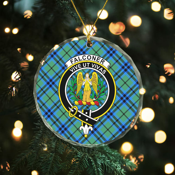 Falconer Clan Badge Tartan Glass Ornament