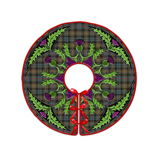 Farquharson Weathered Clan Badge Tartan Christmas Tree Skirt Scottish Thistle Design