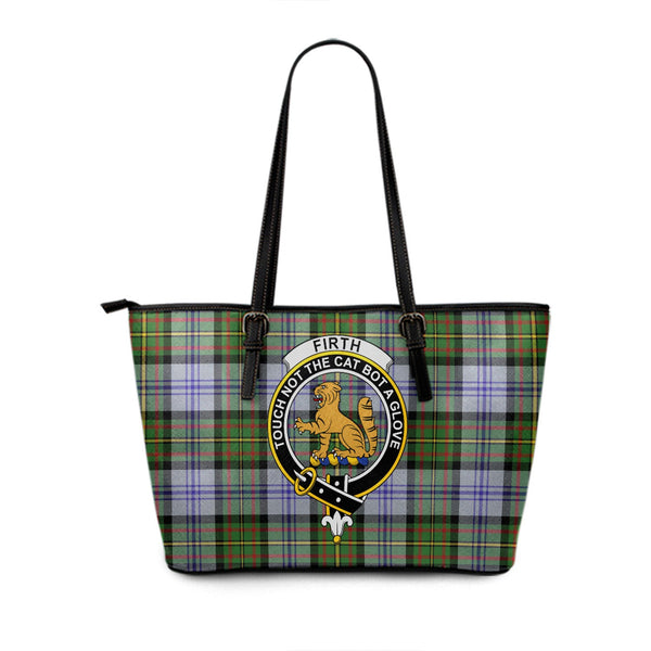 Firth of Tay (Gillies Dress) Modern Clan Badge Tartan Leather Tote Bag