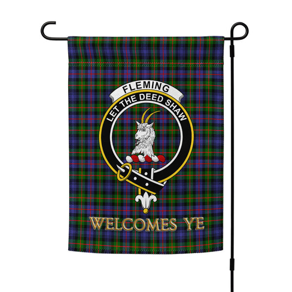 Fleming Clan Badge Tartan Garden Flag